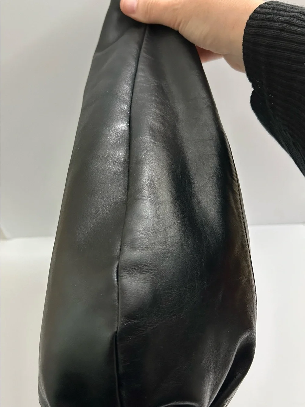 Prune Black Leather Hobo with Metal Ring Accents